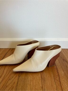 Rejina Pyo Cream Leather Mule Heels